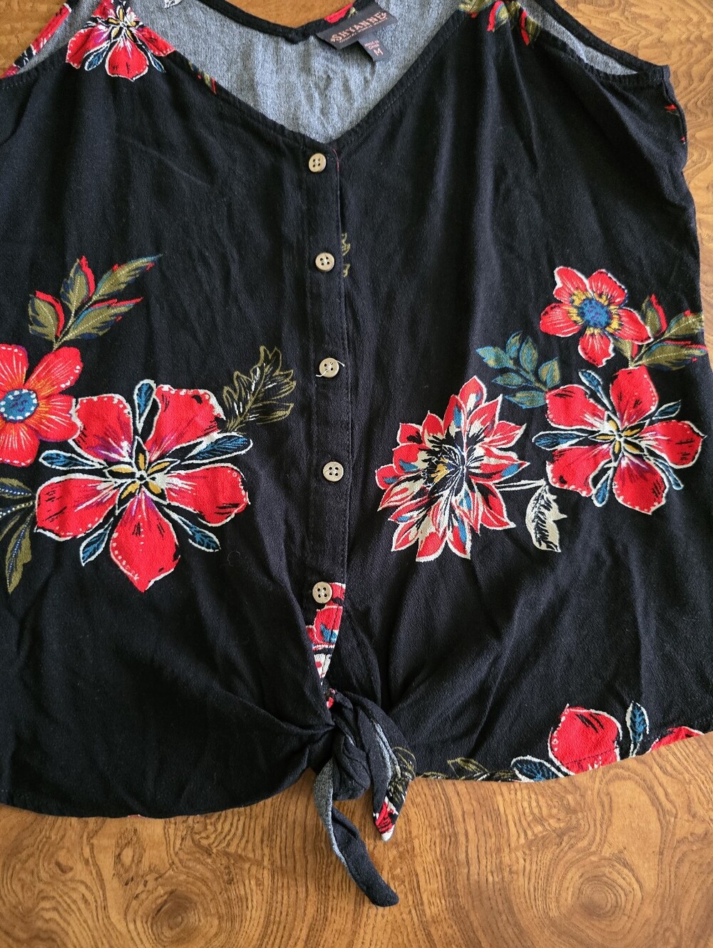 Shyanne Women's Floral Print Tie-Front Tank Top Size M Western Boho - Picture 4 of 6